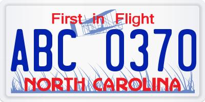 NC license plate ABC0370