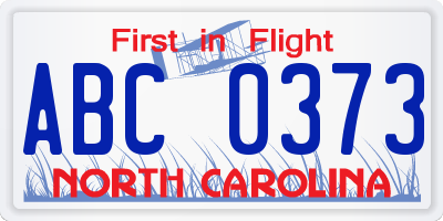 NC license plate ABC0373