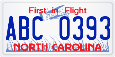 NC license plate ABC0393