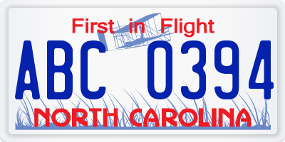 NC license plate ABC0394