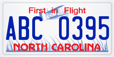 NC license plate ABC0395
