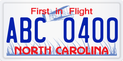 NC license plate ABC0400