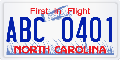 NC license plate ABC0401