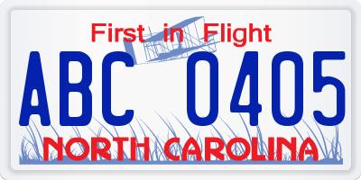 NC license plate ABC0405
