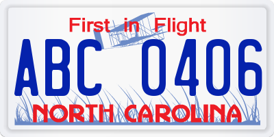 NC license plate ABC0406