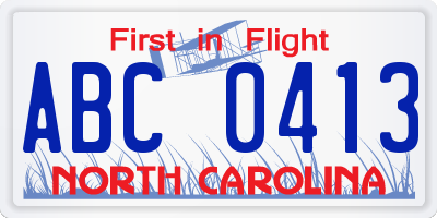 NC license plate ABC0413