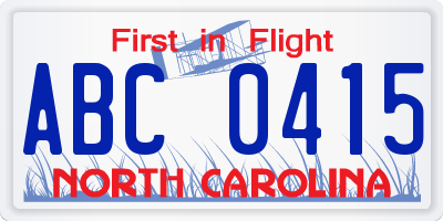 NC license plate ABC0415