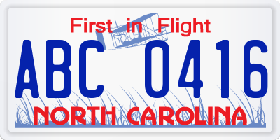 NC license plate ABC0416