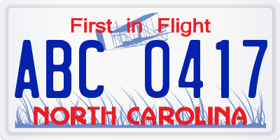 NC license plate ABC0417