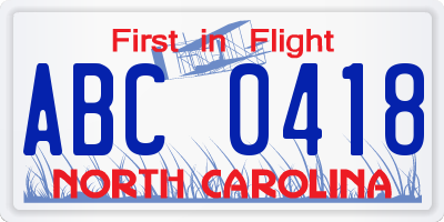 NC license plate ABC0418