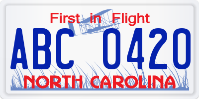 NC license plate ABC0420