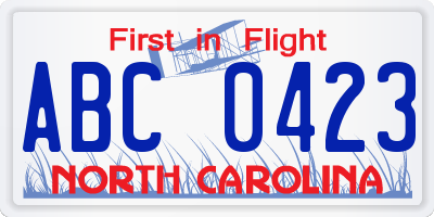NC license plate ABC0423