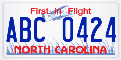 NC license plate ABC0424
