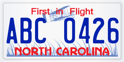 NC license plate ABC0426