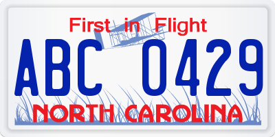 NC license plate ABC0429