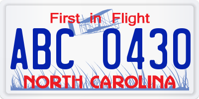 NC license plate ABC0430
