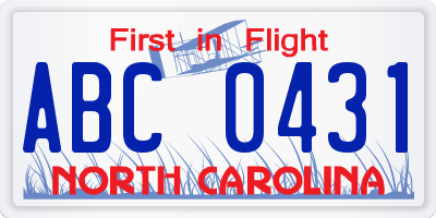 NC license plate ABC0431