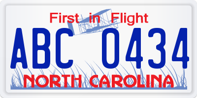 NC license plate ABC0434