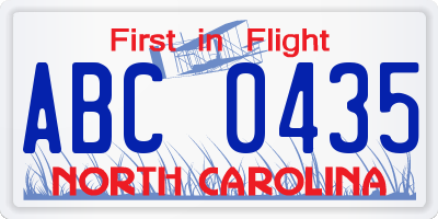 NC license plate ABC0435