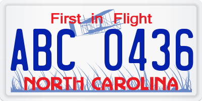 NC license plate ABC0436