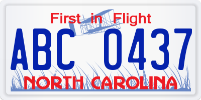 NC license plate ABC0437