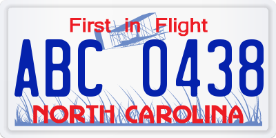 NC license plate ABC0438
