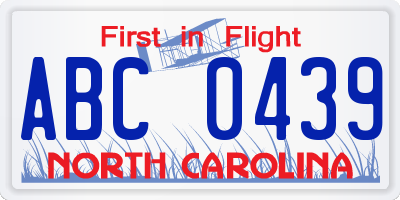 NC license plate ABC0439