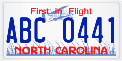 NC license plate ABC0441