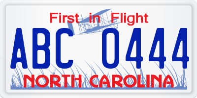 NC license plate ABC0444
