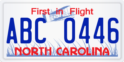 NC license plate ABC0446