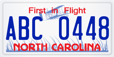 NC license plate ABC0448