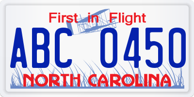 NC license plate ABC0450