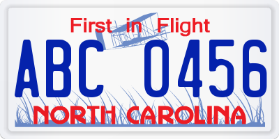 NC license plate ABC0456