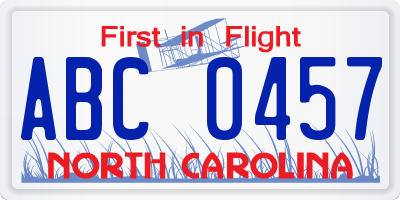 NC license plate ABC0457