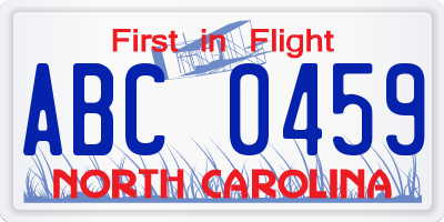NC license plate ABC0459