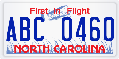 NC license plate ABC0460