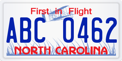 NC license plate ABC0462