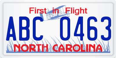 NC license plate ABC0463