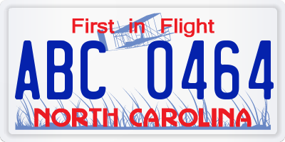NC license plate ABC0464