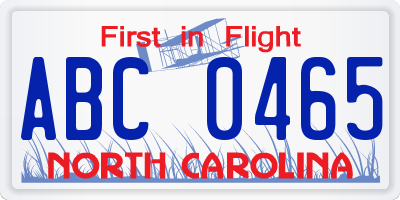 NC license plate ABC0465