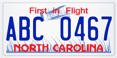 NC license plate ABC0467