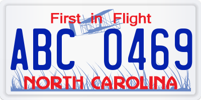 NC license plate ABC0469