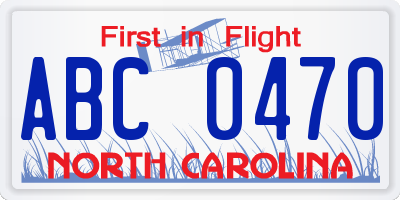 NC license plate ABC0470