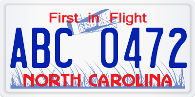 NC license plate ABC0472