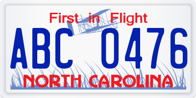 NC license plate ABC0476