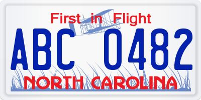 NC license plate ABC0482