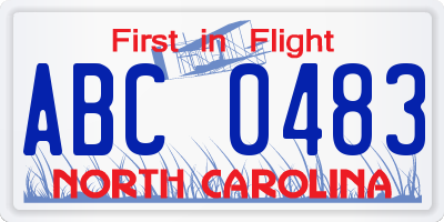 NC license plate ABC0483