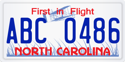 NC license plate ABC0486