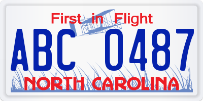 NC license plate ABC0487