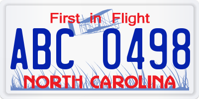 NC license plate ABC0498
